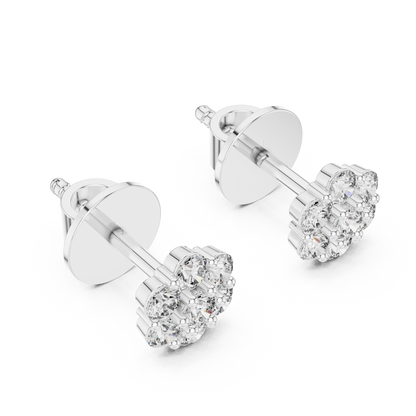 Floral Spark Round Moissanite Cluster Stud Earrings in 925 Sterling Silver