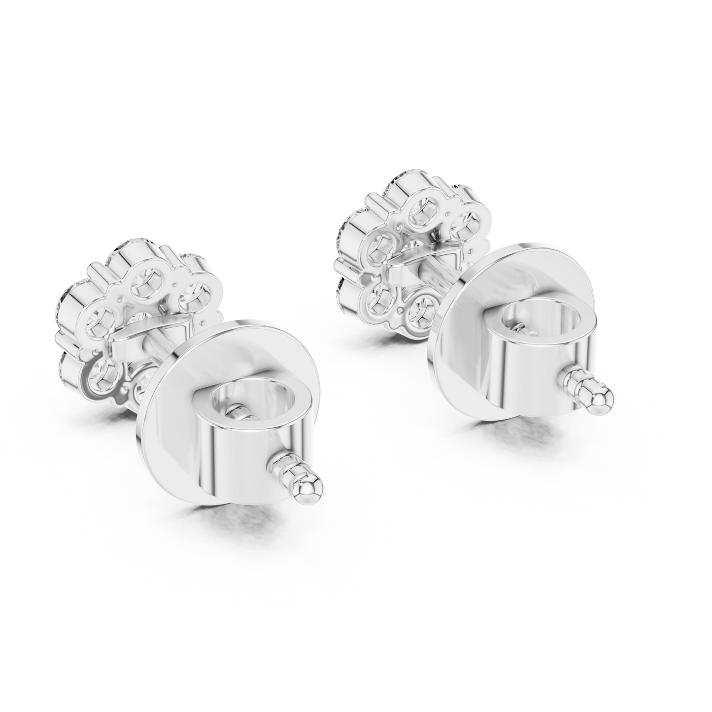 Floral Spark Round Moissanite Cluster Stud Earrings in 925 Sterling Silver