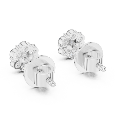 Floral Spark Round Moissanite Cluster Stud Earrings in 925 Sterling Silver