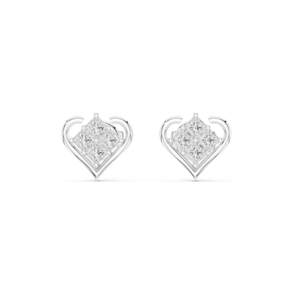 Heart of Love Princess Cut Moissanite Heart Stud Earrings in 925 Sterling Silver