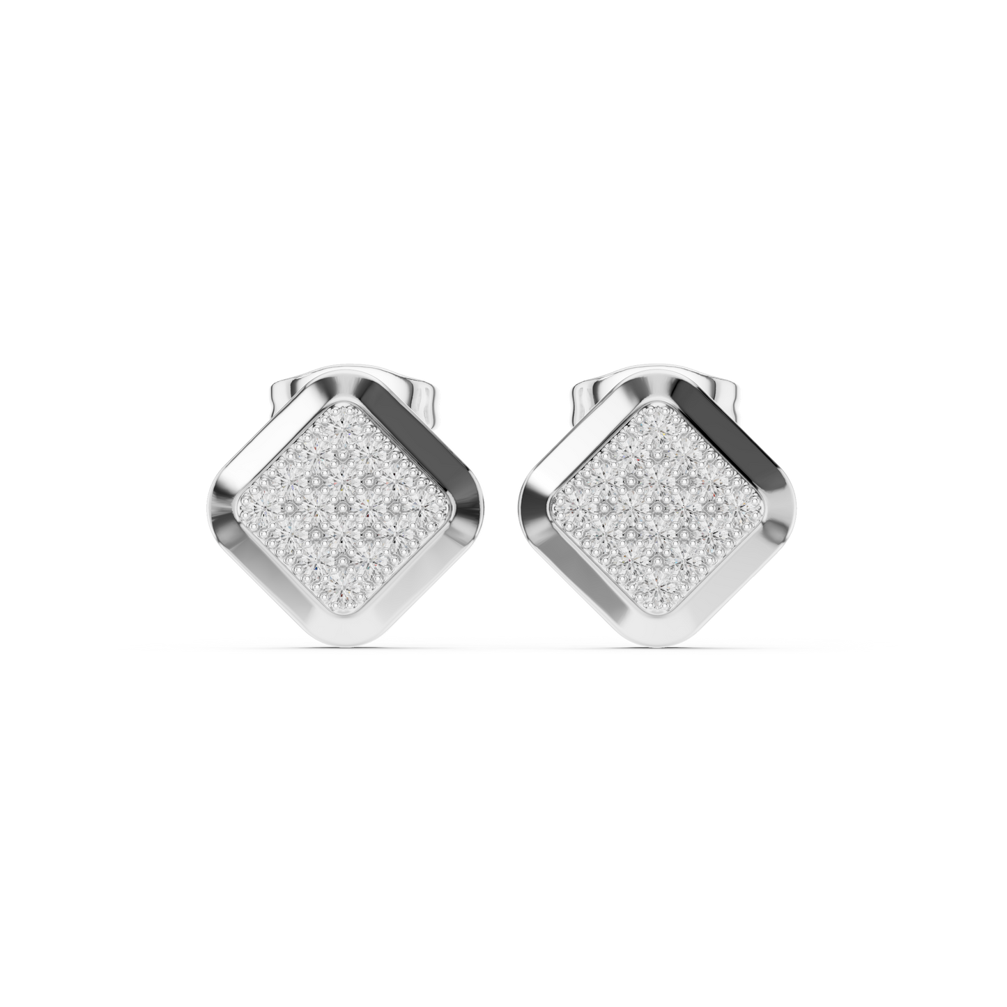 Diamond Grid Pave Moissanite Square Stud Earrings in 925 Sterling Silver