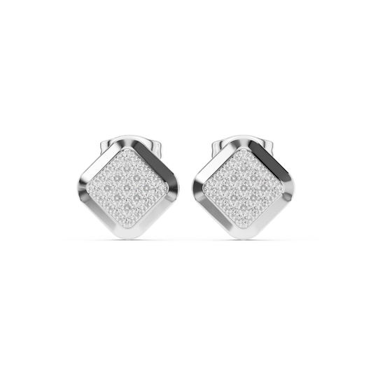 Diamond Grid Pave Moissanite Square Stud Earrings in 925 Sterling Silver
