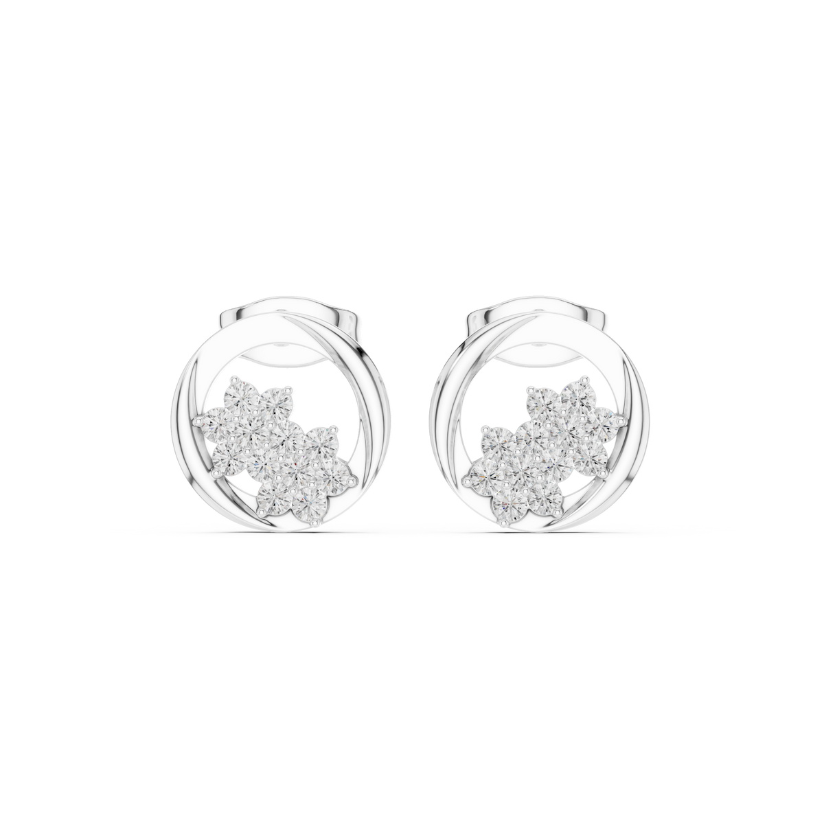 Elvara Round Diamond Floral Orbit Studs