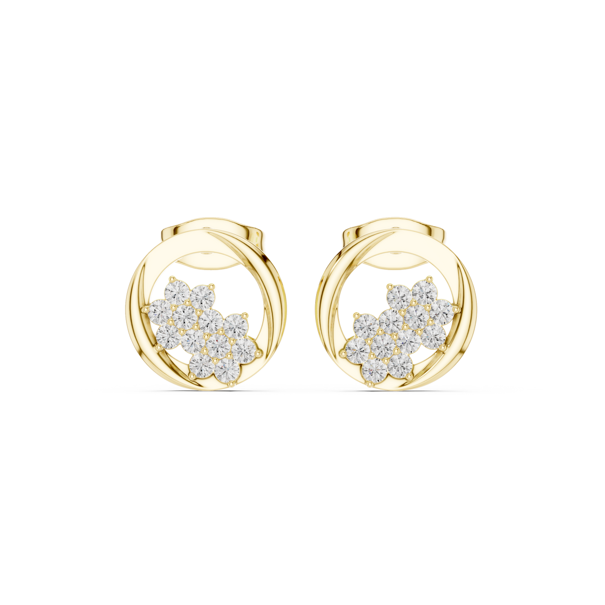 Elvara Round Diamond Floral Orbit Studs