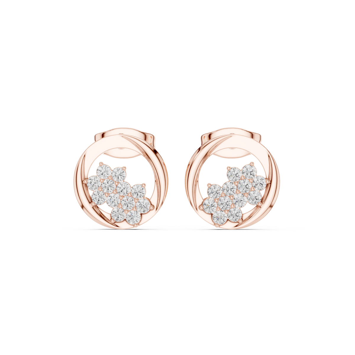 Elvara Round Diamond Floral Orbit Studs