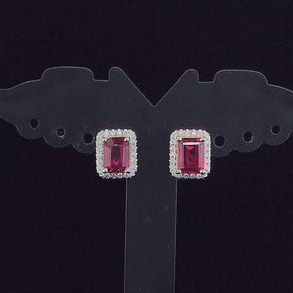 Emerald Cut Ruby Halo Diamond Earring
