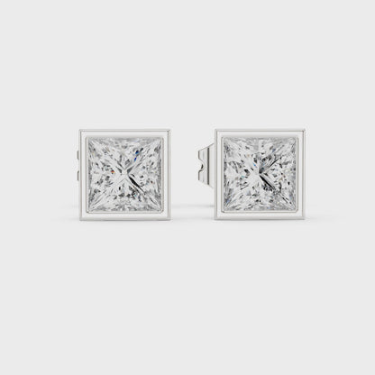 Modern Legacy Princess Cut Bezel Moissanite Stud Earrings in 925 Sterling Silver