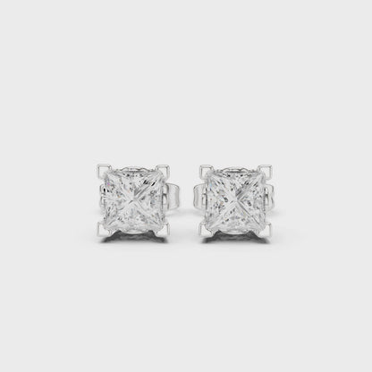 Crowned Brilliance Princess Cut Moissanite Stud Earrings in 925 Sterling Silver