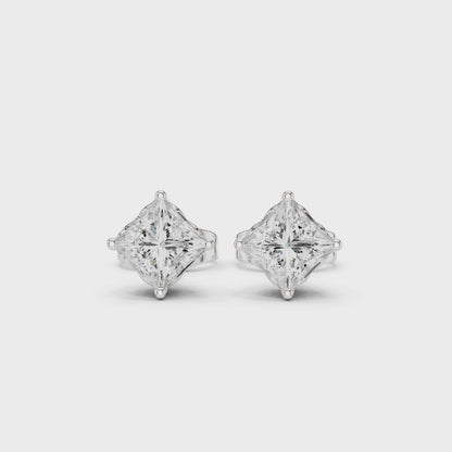 Diamond Radiance Princess Cut Moissanite Stud Earrings in 925 Sterling Silver