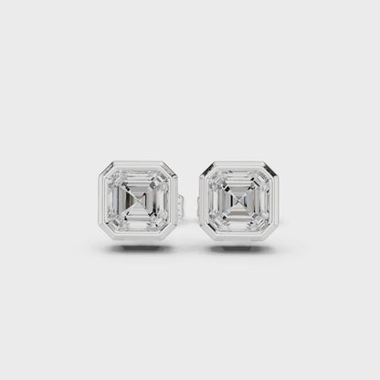Imperial Aura Asscher Cut Moissanite Stud Earrings in 925 Sterling Silver