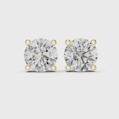 Celestia Crown Brilliant Round Lab Grown Diamond Solitaire Stud Earrings in Gold for Women's Classic Luxury Everyday Jewelry