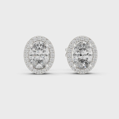 Eternal Halo Oval Cut Moissanite Halo Stud Earrings in 925 Sterling Silver