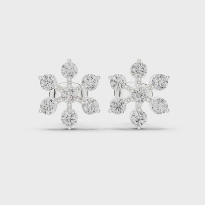Snowflake Bloom Moissanite Stud Earrings in 925 Sterling Silver