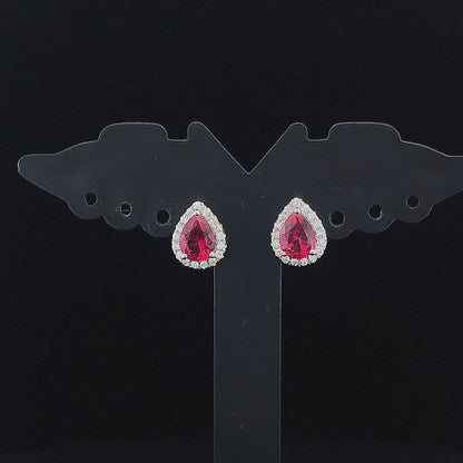 Pear Cut Ruby Halo Diamond Earring
