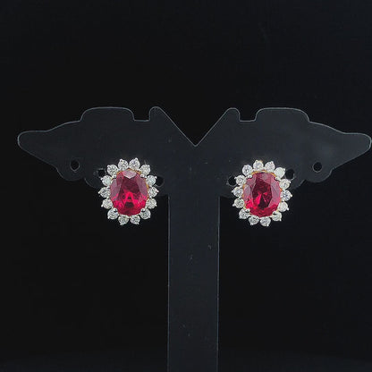 Fancy Ruby Oval Diamond Earring