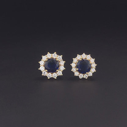 1.50cts Blue Sapphire Round Diamond Earring