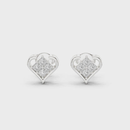 Heart of Love Princess Cut Moissanite Heart Stud Earrings in 925 Sterling Silver