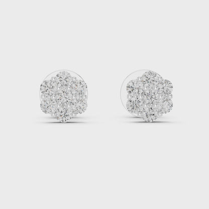 Floral Spark Round Moissanite Cluster Stud Earrings in 925 Sterling Silver