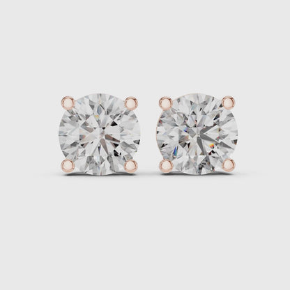 Celestia Crown Brilliant Round Lab Grown Diamond Solitaire Stud Earrings in Gold for Women's Classic Luxury Everyday Jewelry