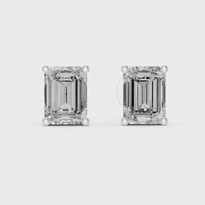Imperial Clarity Emerald Cut Moissanite Stud Earrings in 925 Sterling Silver