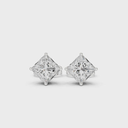 Royal Spark Princess Cut Moissanite Stud Earrings in 925 Sterling Silver