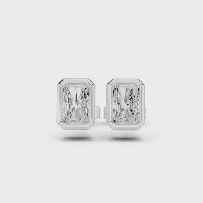 Regal Prism Emerald Cut Moissanite Stud Earrings in 925 Sterling Silver