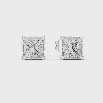 Royal Square Princess Cut Moissanite Stud Earrings in 925 Sterling Silver