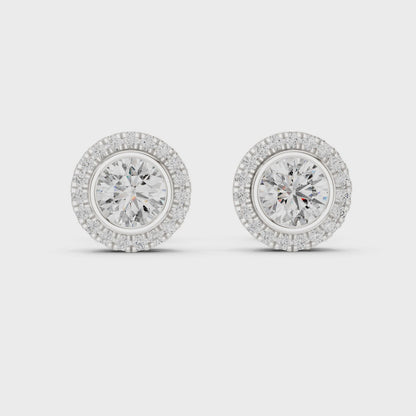 Circle of Eternity Round Moissanite Halo Stud Earrings in 925 Sterling Silver
