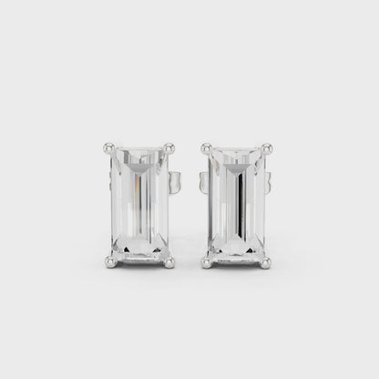 Modern Edge Baguette Cut Moissanite Stud Earrings in 925 Sterling Silver