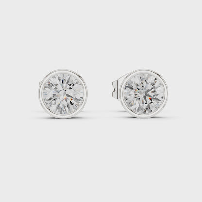 Infinity Circle Round Bezel Moissanite Stud Earrings in 925 Sterling Silver