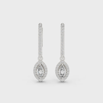 Celestia Halo Marquise Moissanite Drop Earrings in 925 Sterling Silver