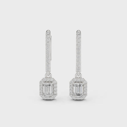 Emerald Halo Moissanite Drop Earrings in 925 Sterling Silver